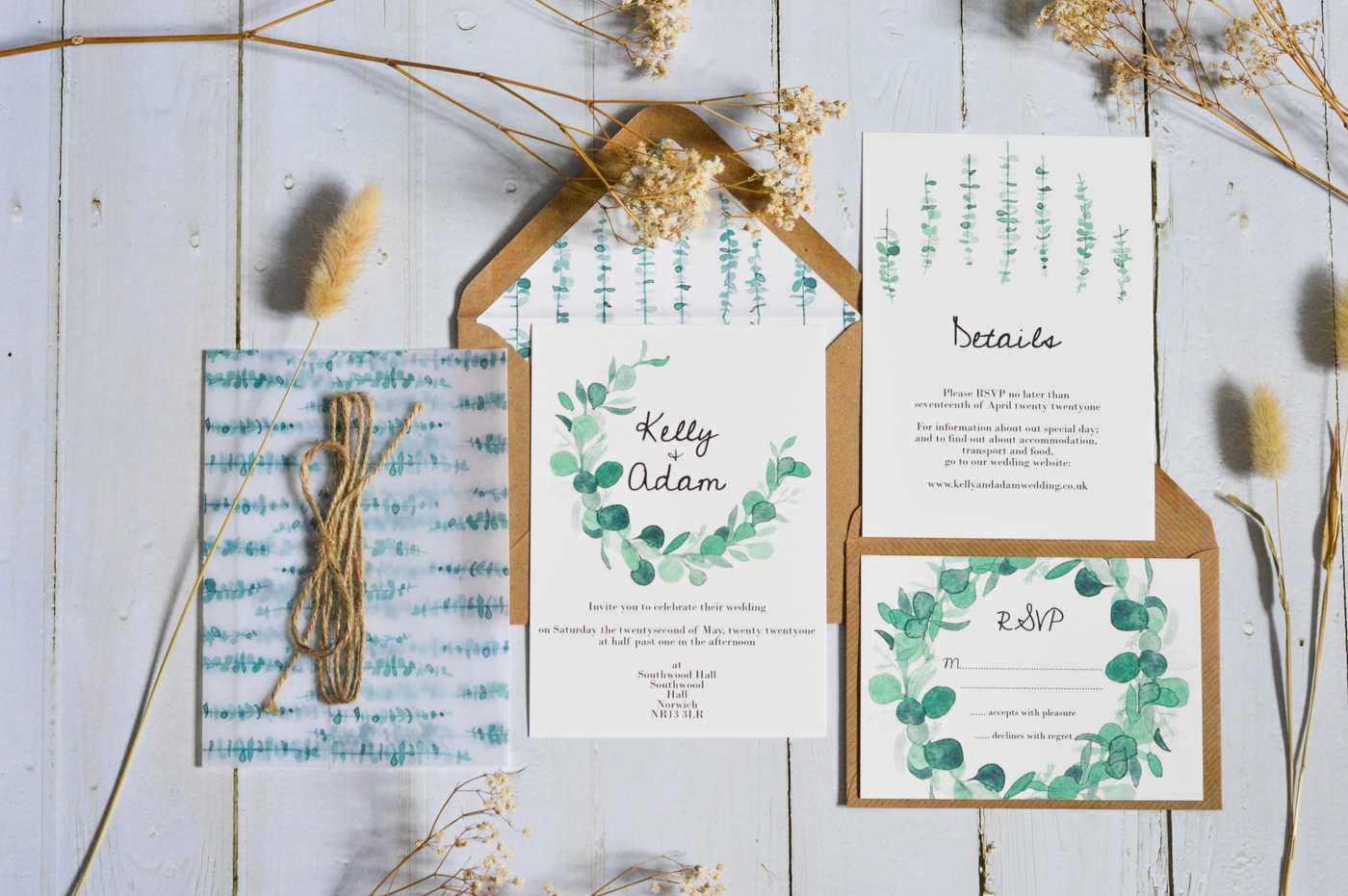 Eucalyptus wreath invite